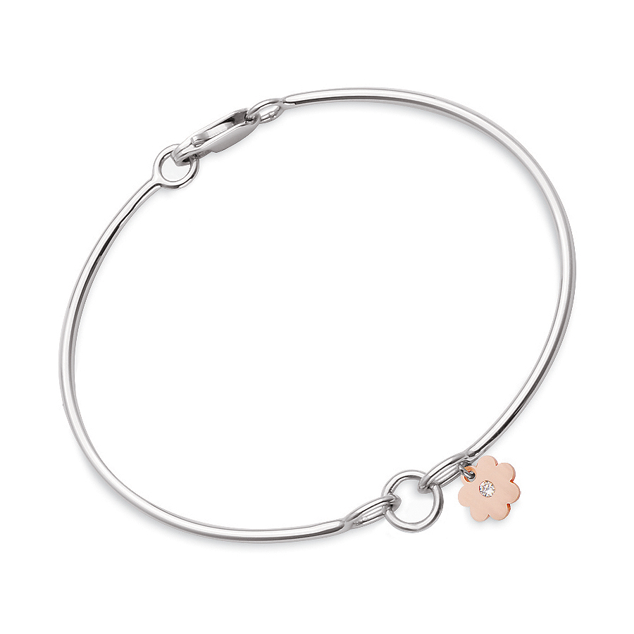 Sterling silver bangle with 1 charm add-on, rhodium plated.