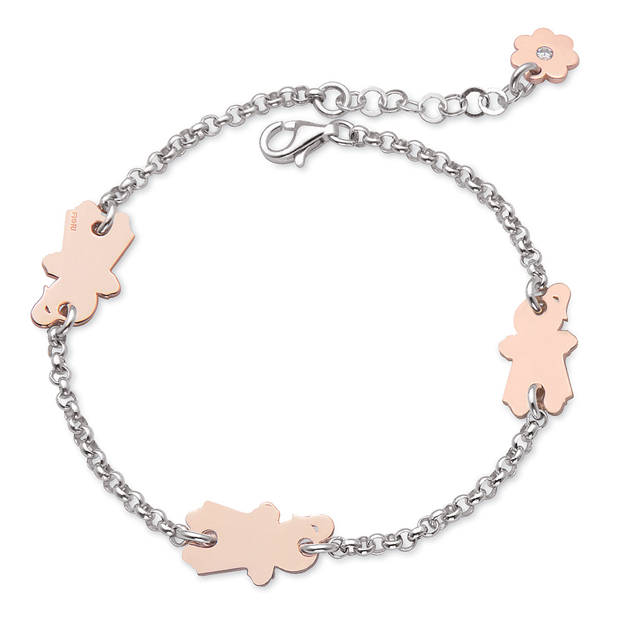 Sterling silver bracelet, rhodium and rose gold plated. (3 Small Girls-16mm height)
