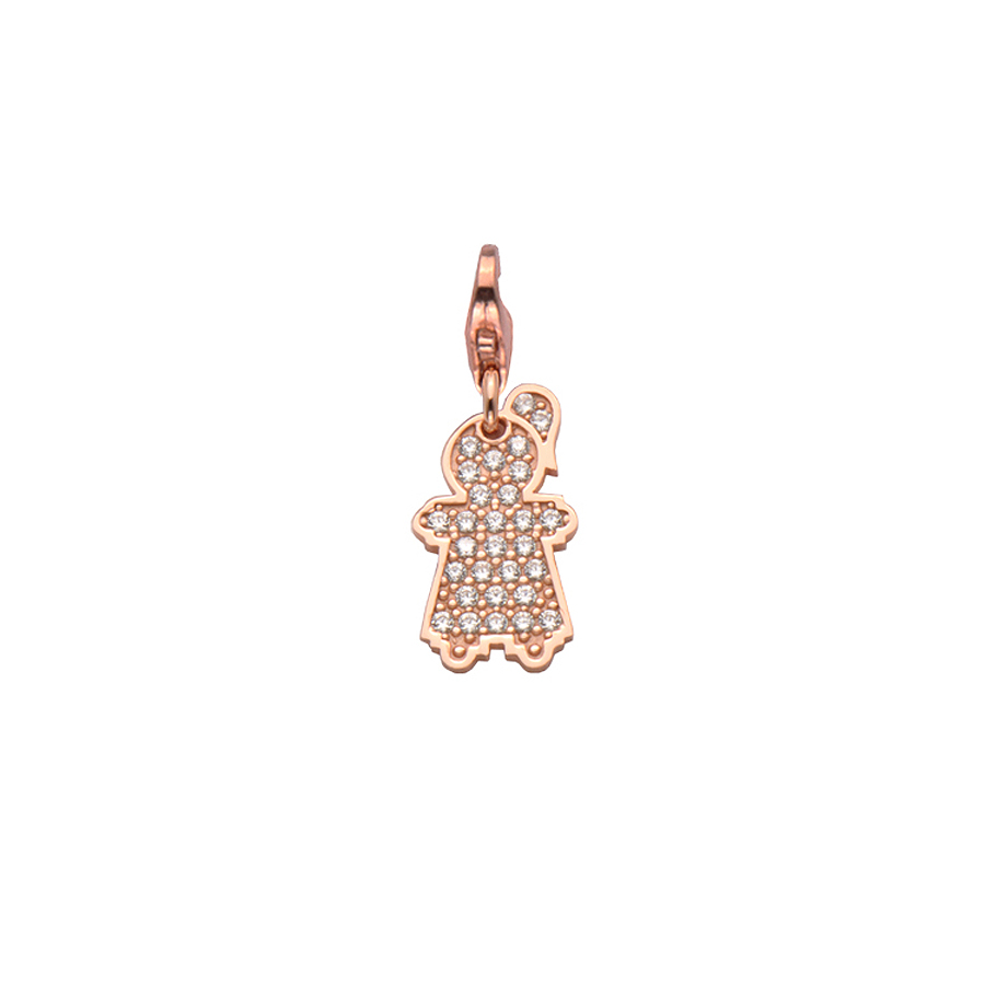 Sterling silver charm set with CZ, rose gold plated. (Medium Girl-21mm height)