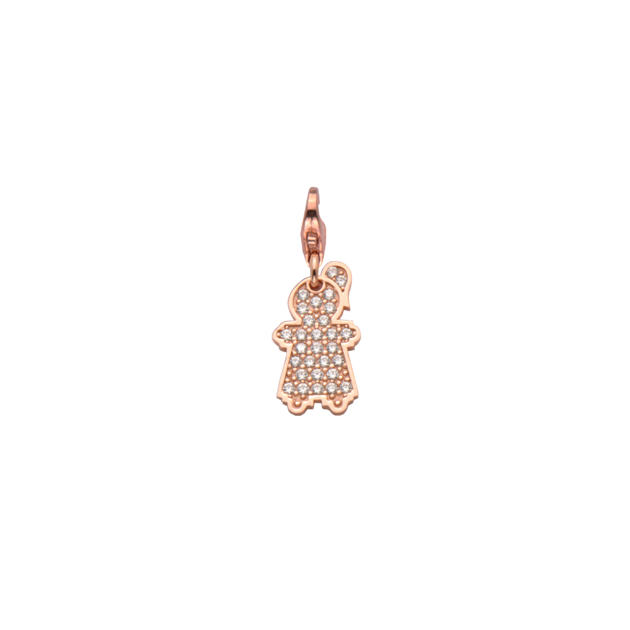 Sterling silver charm set with CZ, rose gold plated. (Small Girl-16mm height)