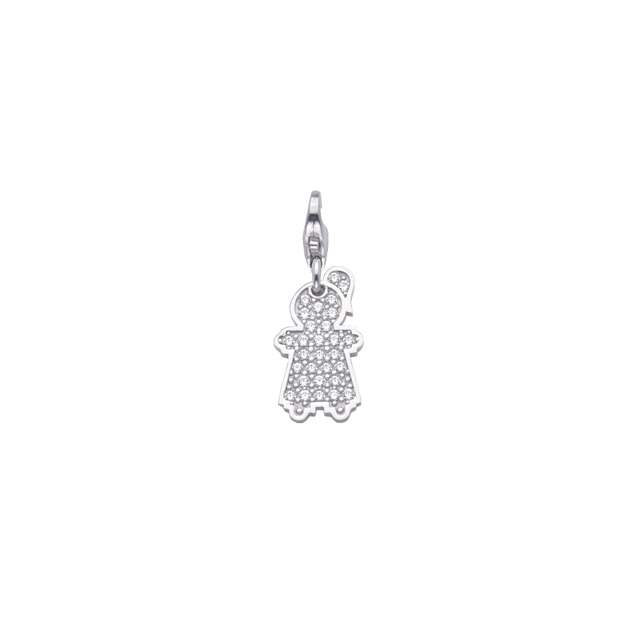 Sterling silver charm set with CZ, rhodium plated. (Small Girl-16mm height)