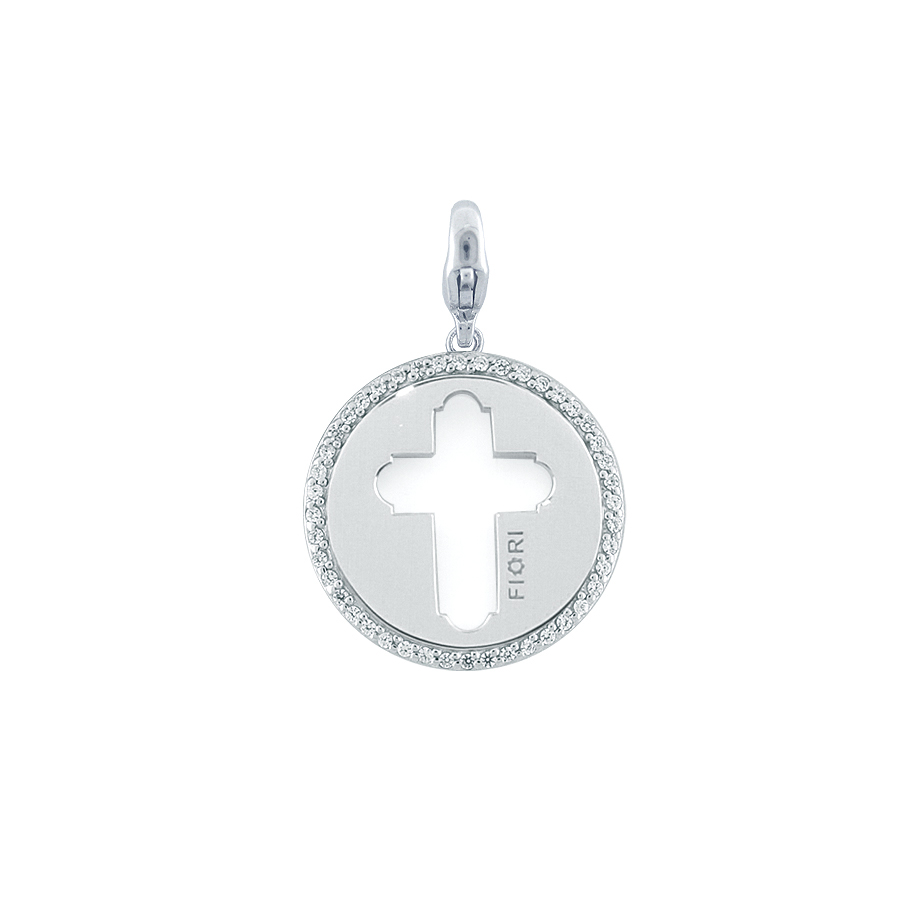 Sterling silver charm set with CZ, rhodium plated.