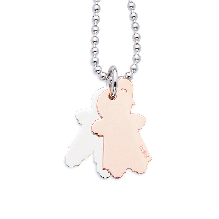 Sterling silver pendant, rhodium and rose gold plated. (Large Girl+Large Boy-26mm height)