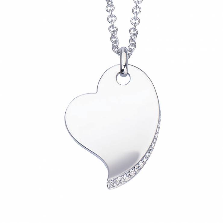 Sterling silver heart pendant with CZ, rhodium plated. (Chain 18" or 45cm)